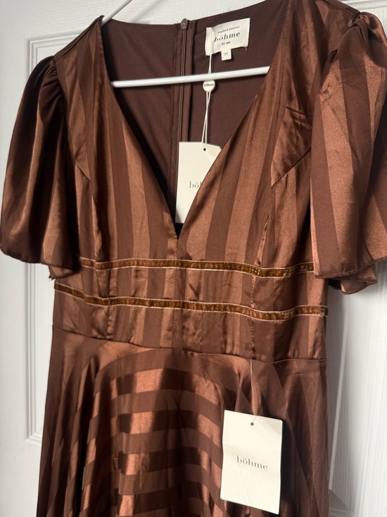 Böhme Brown Satin Stripe Maxi Dress - Picture 2 of 7